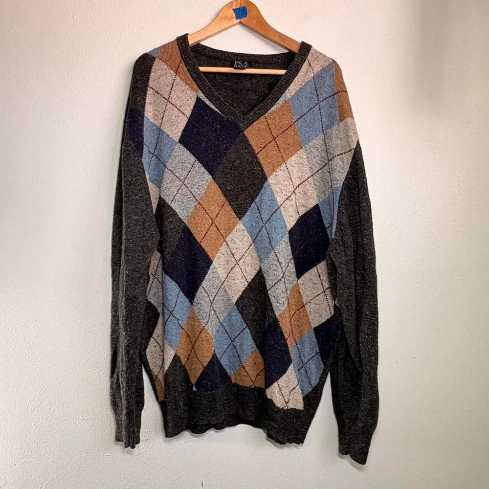 JOS. A. BANK Executive Collection Lambs Wool Argyle Sweater Men's XXL Preppy